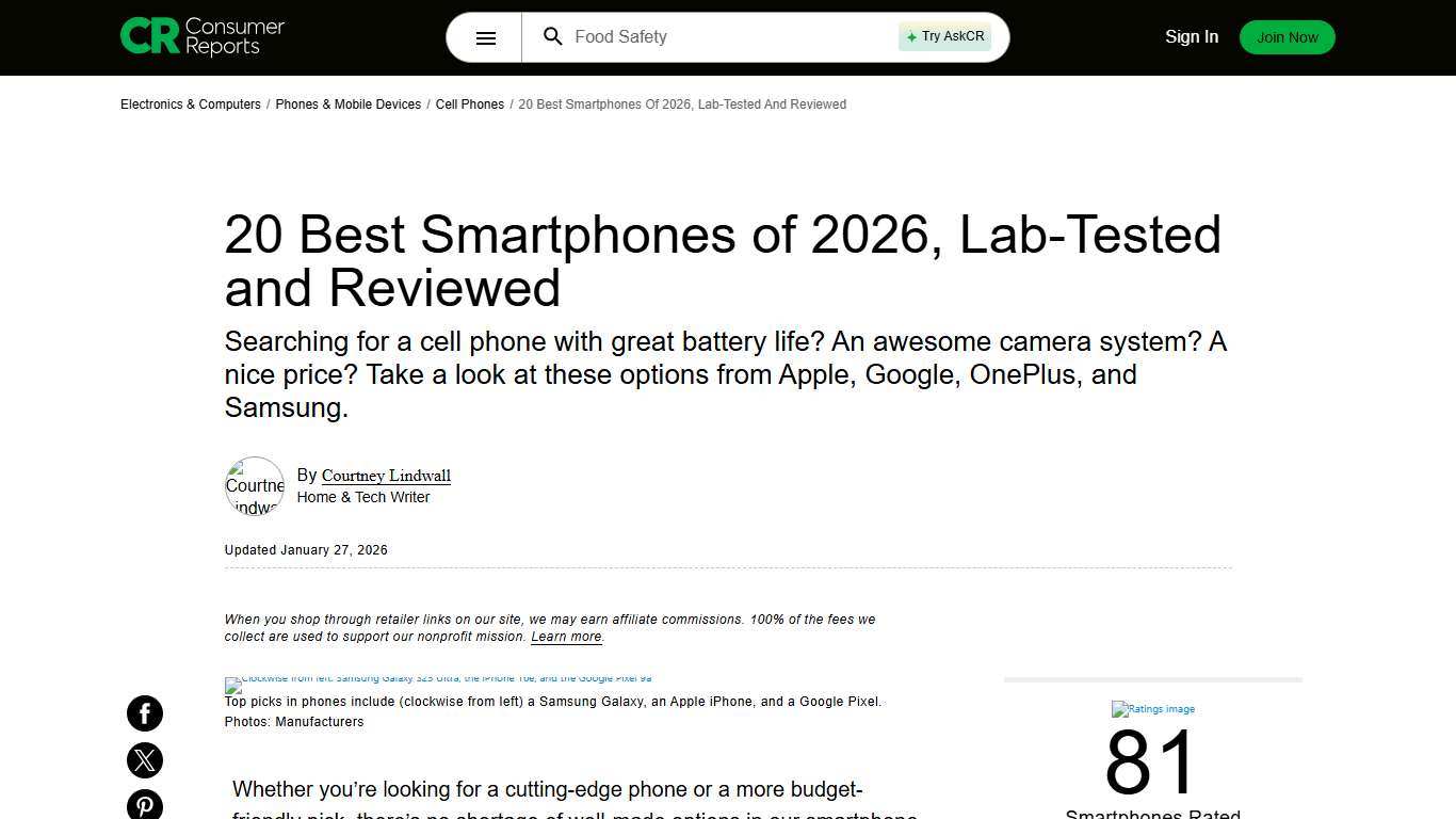 20 Best Smartphones of 2026, Lab-Tested and Reviewed - Consumer Reports